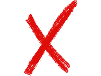 Ein großes rotes x ist mit groben, kreidestiftähnlichen strichen auf einen schlichten weißen hintergrund gezeichnet.
