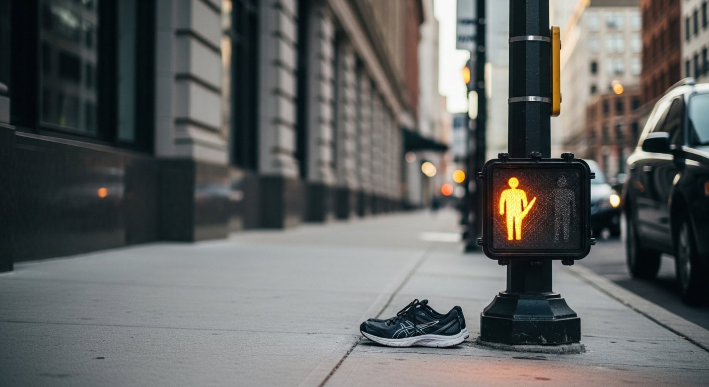 Laufschuhe neben einer gelben Ampel — Sport nach Chiropraktik braucht das richtige Timing